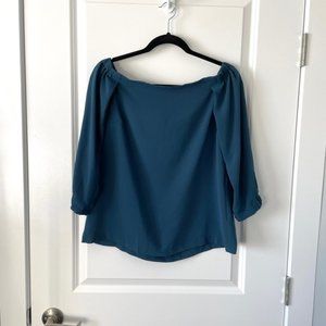 Like New ✨ Aritzia Babaton Rodrigo Sz S Teal Crepe Off Shoulder Chiffon Blouse